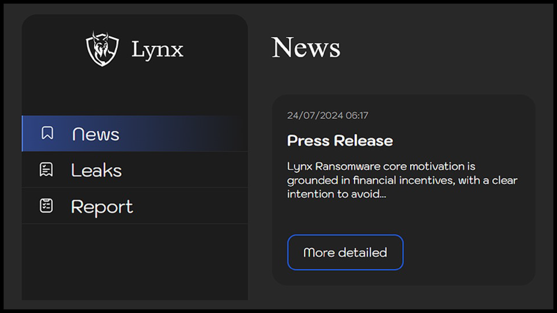 Figura 9: Captura de tela do site de vazamento da dark web Lynx.